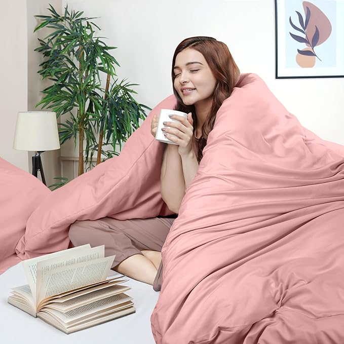 Utopia Bedding Duvet Cover Twin Size - 2 Piece with Zipper Closure - 1 Comforter Cover 68X90 Inches & 1 Pillow Sham 20X26 Inches (Pink) Comforter Not Included