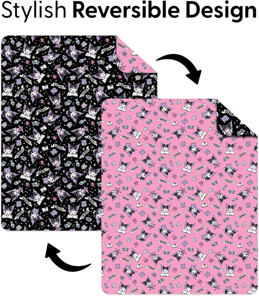Sanrio Kuromi Anime Comfy Throw - Soft Quilted 60x80 Reversible for Couch, Bed, Adults & Kids