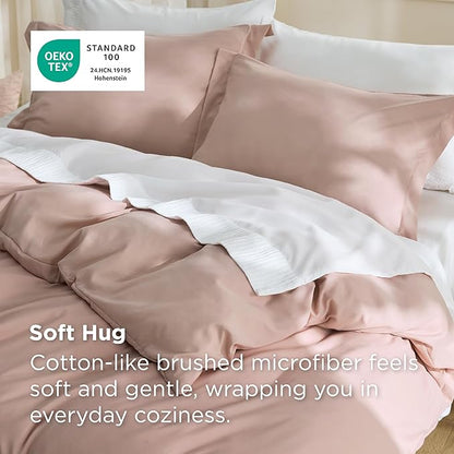 Bedsure Duvet Cover Queen Size - Soft Double Brushed Bedding Set for Kids & Adults, Zipper Closure, 3 Pieces, Includes 1 Duvet Cover (90"x90") & 2 Pillow Shams, NO Comforter, Dusty Rose