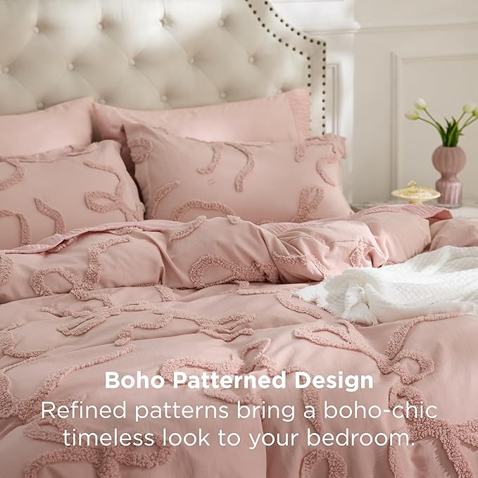 Bedsure Tufted Rose Pink King Comforter Set, GentleSoft™ 3 Pieces Bow Cute Bedding Pink Room Decor, Gifts for Girls Teens Women, All Seasons, 1 Bed Comforter, 2 Pillow Shams, 104x90 Inches