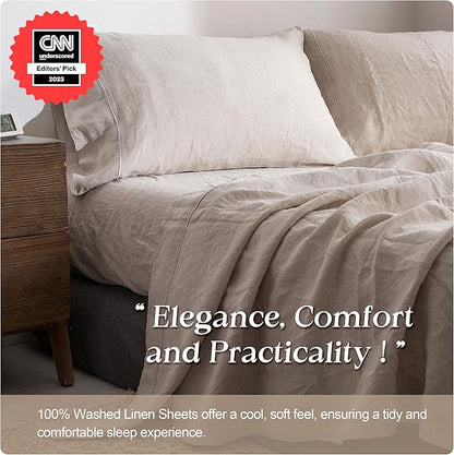 Simple&Opulence 100% French Linen Pillowcase King Size-Set of 2- Washed Solid Color Pillow Cases Embroidered -Soft and Durable (Linen, 20''x40'')