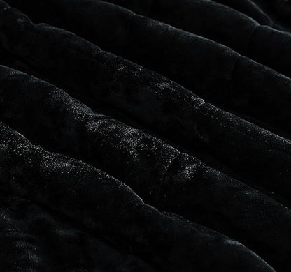 Chezmoi Collection Lux Black Velvet Quilt Queen Set, 3-Piece Lush Plush Distressed Velvet Bedding All Season Lightweight Comforter Brushed Microfiber Reverse with Diamond Stitch Quilting