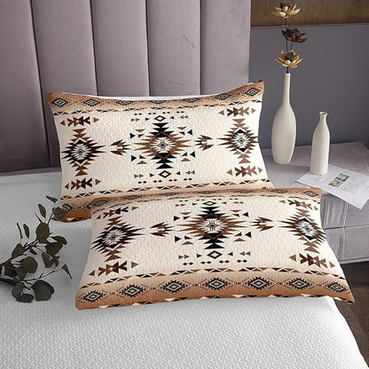 Manfei Geometric Aztec Kids Bedspread Twin Size,Western Cowboy Arrow Rustic Farmhouse Coverlet Set,Boys Girls Room Decor,Southwest Boho Tribal Quilted Coverlet,Brown Retro Bedding Quilt,1 Pillowcase