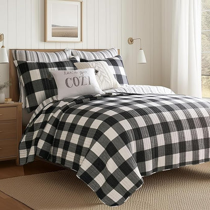 Levtex Home - Camden Quilt Set -Full/Queen Quilt + Two Standard Pillow Shams - Buffalo Check in Black and Cream - Quilt Size (88 x 92 in) and Pillow Sham Size (26 x 20 in) - Reversible Pattern -Cotton
