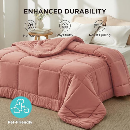 Bedsure Comforter Duvet Insert - Quilted Comforters Full Size, All Season Duvet, GentleSoft Down Alternative Bedding Blanket, with 8 Tabs, Gifts for Women/Men, Dusty Pink, Full 86 x 82 Inches