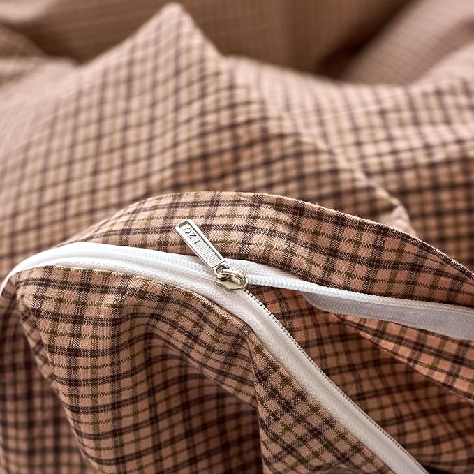 Gingham Twin Bed Duvet Cover Blush Pink Washed Cotton Twin Comforter Cover Plaid Checkered Pattern Boho Duvet Cover Set with Hidden Zipper Cozy Vintage Bedding Set for Girls Duvet Protector