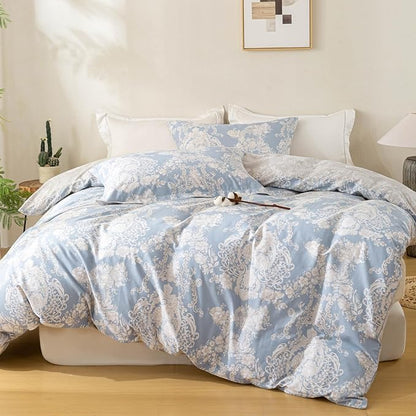 OAITE Duvet Cover Set,100% Cotton Comforter Cover with Floral Pattern Duvet Cover Set,Soft Bedding Set Includes with 3 Piece (2 Pillow Shams,1 Duvet Cover)