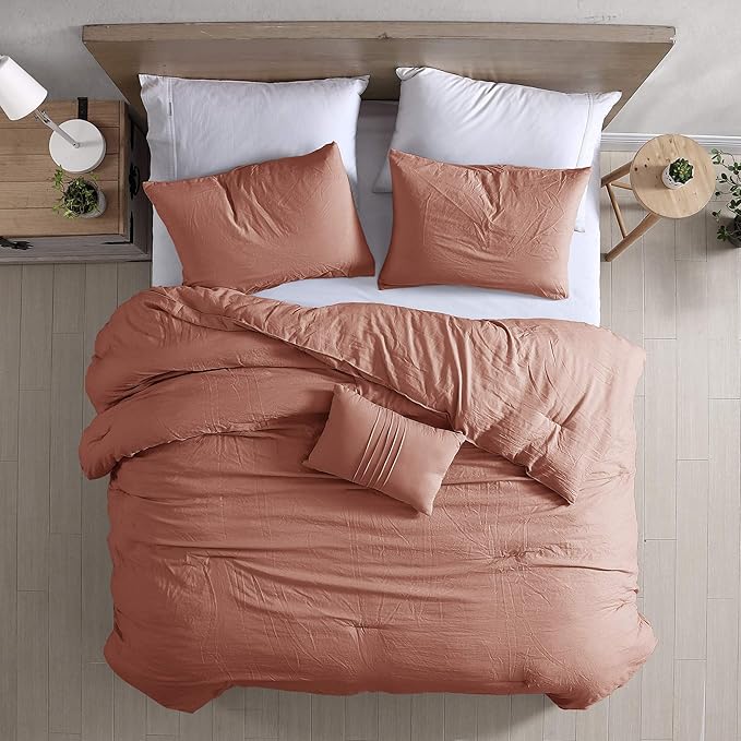 Modern Threads 4-Piece Garment-Washed Comforter Set Beck Dark Rose Queen