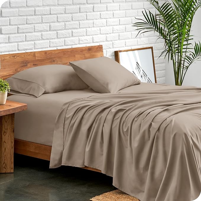 Bare Home Split Head Flex King Sheet Set - 1800 Ultra-Soft Microfiber Bed Sheets - Double Brushed - Deep Pockets - Easy Fit - 4 Piece Set - Bedding Sheets & Pillowcases (Pebble)