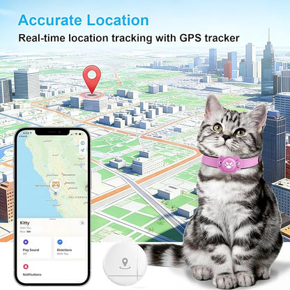 2-in-1 GPS Tracker for Cats: Smart Pet Collar with Real-Time Tracking,No Monthly Fee/Subscription (iOS & Android) Waterproof, Anti-Lost,365-Day Long Battery Life GPS Tracker Cat Collar (Pink)