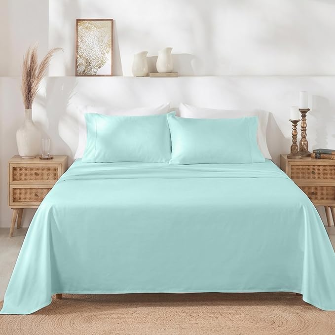 California Design Den Split King Sheets Sets for Adjustable Bed - Soft 400 Thread Count Sateen, Natural 100% Cotton Sheets with Deep Pockets, Breathable, and Durable Bedding Set - Seafoam