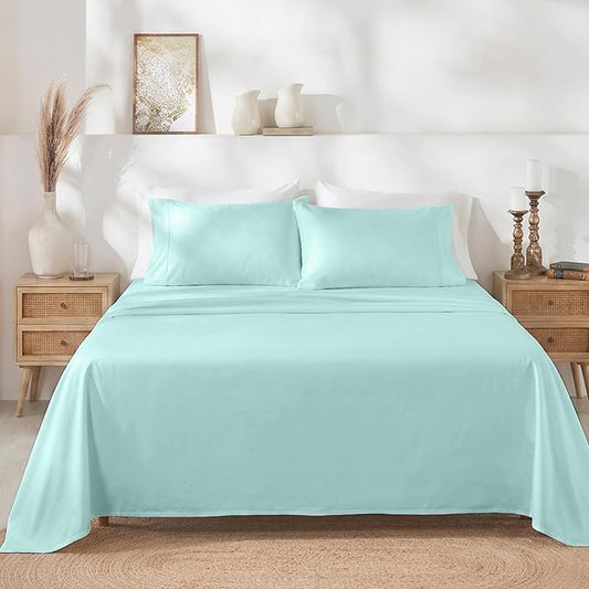 California Design Den Split King Sheets Sets for Adjustable Bed - Soft 400 Thread Count Sateen, Natural 100% Cotton Sheets with Deep Pockets, Breathable, and Durable Bedding Set - Seafoam