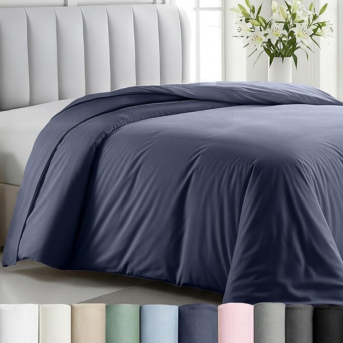 California Design Den 100% Cotton Duvet Cover Queen/Full Only - Winner Good Housekeeping Best Bedding Awards 2025, Premium 400 Thread Count Sateen, Button Closure & Corner Ties - Indigo Dusty Blue