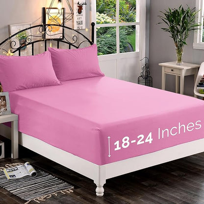 Elegant Comfort 1500 Premium Quality Fitted Sheet Ultra Soft 18-24 Inch Extra Deep Pocket - Single Fitted Sheet for High Mattress - Wrinkle Free with Smart Storage Pockets, King, Light Pink