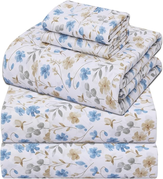ZOYER 100% Cotton Sheets – Split King Size Percale Bedding, Cooling & Breathable, Durable with a Crisp, Soft & Comfortable Feel, 16" Deep Pocket, 5-Piece Set, Country Coast