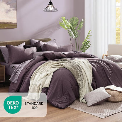 Monbix California King Comforter Set - 7 Pieces Cationic Dyeing Italian Plum Bed in a Bag Cal King Bed Sets with Comforter, Sheets, Pillowcases & Shams, Reversible Bedding Comforters Sets