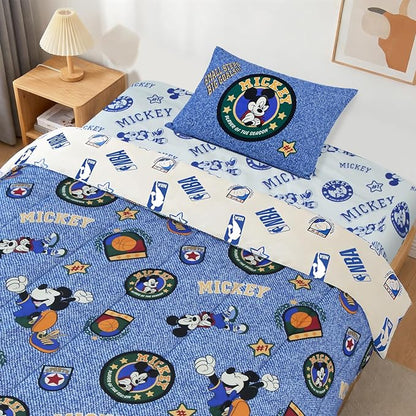 Northwest Disney Mickey Mouse Twin Comforter Set, Reversible Design Ultra Soft Fade Resistant Microfiber Kids Bedding Set, Officially Licensed