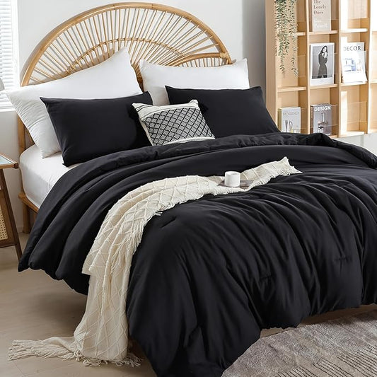 weigelia King Size Comforter Set Soft Microfiber 3 Piece Comforters Set for Men, Women Black Lightweight Alternative Comforter for All Season (1 Comforter, 2 Pillowcases)