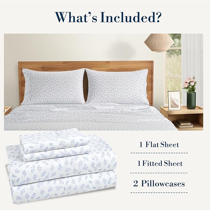 Casa Platino Twin XL Size Sheets – 100% Cotton Crisp Percale Weave Sheets Twin XL Size, Cozy Feel with 2 Pillowcases, 15" Deep Pockets & Breathable Fabric for All Sleepers & Everyday Use – Amethyst
