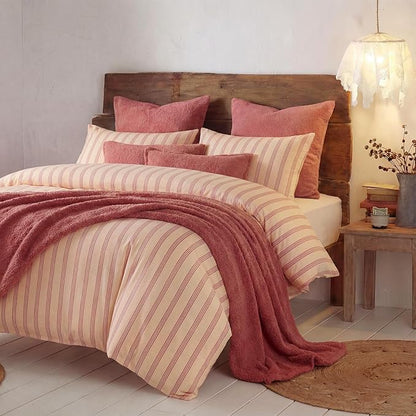 Bedbay 100% Cotton Striped Duvet Cover Set King Size, Warm Apricot Bedding Set, 100% Cotton Sateen, Silky Soft Cozy 3 Piece Duvet Cover for All Seasons