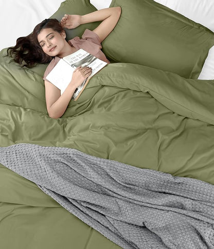 Utopia Bedding Duvet Cover Queen Size - 3 Piece with Zipper Closure - 1 Comforter Cover 90X90 Inches & 2 Pillow Shams 20X26 Inches (Olive) Comforter Not Included