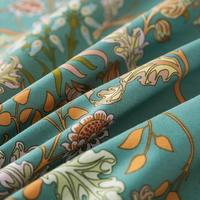 Zusbest 100% Cotton Blue Floral Pillowcases Standard Size Set of 2, 19''×29'', Queen Size Teal Orange French Country Floral Printed Reversible Pillow Covers Soft Envelope Queen Pillowcase Protectors