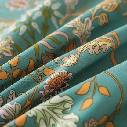 Zusbest 100% Cotton Blue Floral Pillowcases Standard Size Set of 2, 19''×29'', Queen Size Teal Orange French Country Floral Printed Reversible Pillow Covers Soft Envelope Queen Pillowcase Protectors