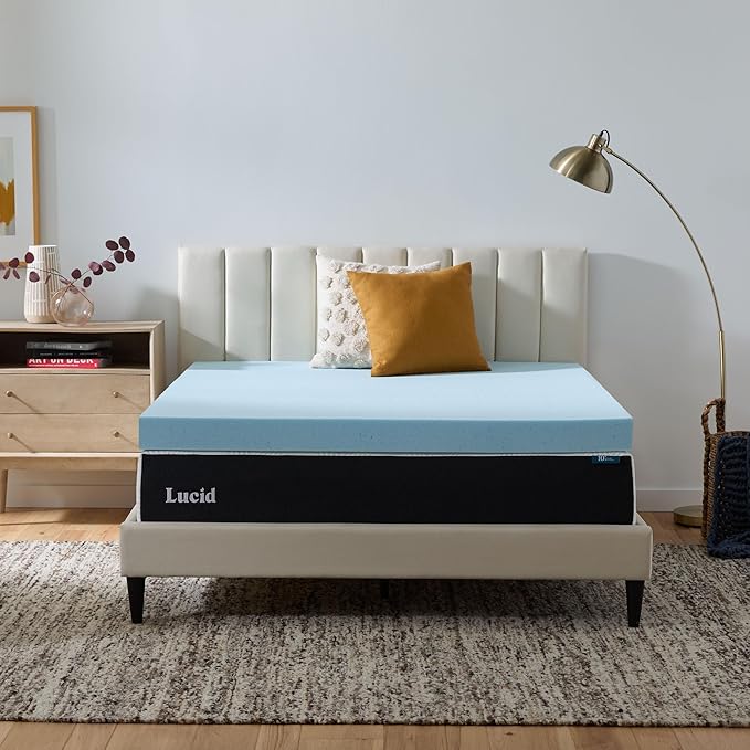 Lucid 4 Inch Memory Foam Mattress Topper, California King Size – Cooling Gel Bed Topper – Preassure-Relieving Ultra Plush Feel – Ventilated Breathable Design – CertiPur Certified - Dorm Essentials