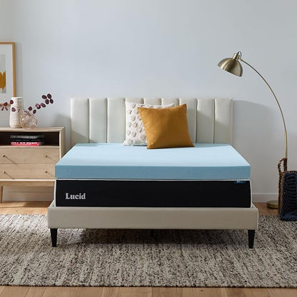 Lucid 4 Inch Memory Foam Mattress Topper, Twin Size – Cooling Gel Bed Topper – Preassure-Relieving Ultra Plush Feel – Ventilated Breathable Design – CertiPur Certified - Dorm Room Essentials