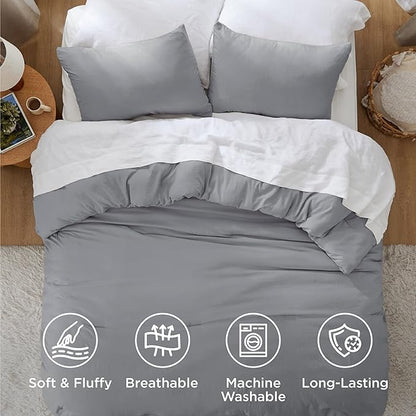 Bedsure Queen Comforter Set, Grey Soft Prewashed Bedding for All Seasons, 3 Pieces GentleSoft™ Bed Set, 1 Lightweight Comforter (90"x90") and 2 Pillowcases (20"x26")