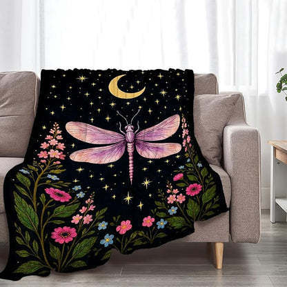 Gothic Dragonfly Blanket Super Soft Warm Fluffy Fleece Flannel Insect Throw Blanket Cozy Fuzzy Plush Stuff Bedding Blankets Gifts for Women Kids Boys Girls Adults 50"X40"