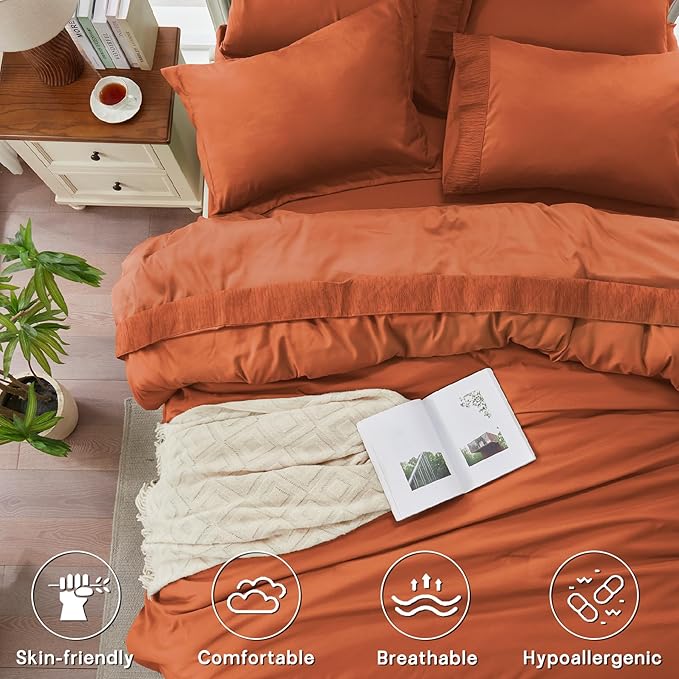 Anluoer Burnt Orange Twin Comforter Set 5 Pieces, Bed in a Bag with Sheets, All Season Bedding Sets with 1 Comforter, 1 Pillow Sham, 1 Pillowcase, 1 Flat Sheet, 1 Fitted Sheet