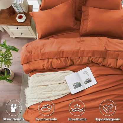 Anluoer Burnt Orange Twin Comforter Set 5 Pieces, Bed in a Bag with Sheets, All Season Bedding Sets with 1 Comforter, 1 Pillow Sham, 1 Pillowcase, 1 Flat Sheet, 1 Fitted Sheet