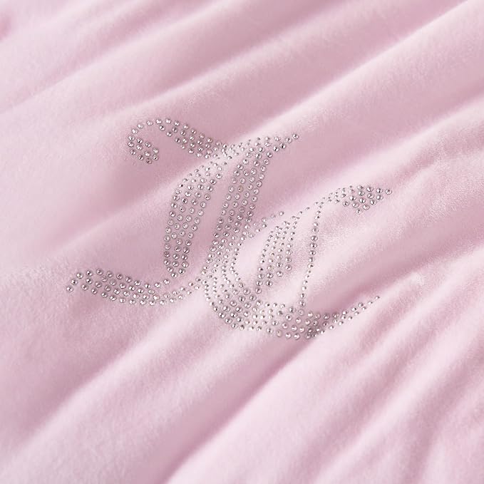 Juicy Couture Marshmallow Pink Velour Twin/Twin XL Comforter Set - 2 Piece Luxury Bedding Ensemble