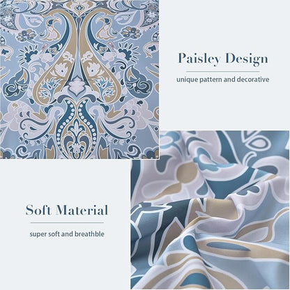 Drucon Blue Paisley Comforter Set King, 7 Pieces Bed in a Bag Boho Comforter Soft Microfiber Blue Paisley Bedding(1 Comforter, 1 Flat Sheet, 1 Fitted Sheet, 2 Pillow Shams, 2 Pillowcases)
