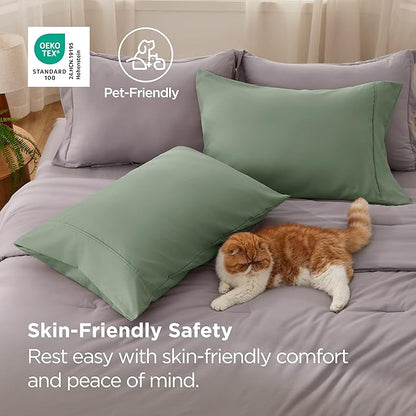 Bedsure King Size Pillow Cases Set of 2 - Sage Green Brushed Microfiber Pillowcases 2 Pack, Super Soft Pillow Case Cover with Envelope Closure for Kids, Wrinkle, Fade Resistant, 20x36 Inches