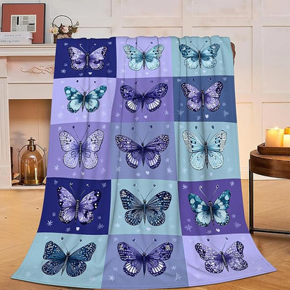 Butterfly Blanket Super Soft Warm Fluffy Fleece Flannel Blue Purple Throw Blanket Cozy Fuzzy Plush Stuff Bedding Blankets Gifts for Women Kids Boys Girls Adults 80"X60"