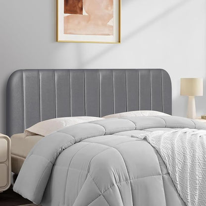 King Headboard Only - Upholstered Headboard for Bed, Easy Assembly, Velvet Covered Sponge, Place Between Bed & Wall, Adjustable Metal Legs with Non-Slip Pads, Grey