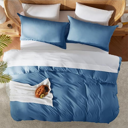 Nestl Blue Heaven Duvet Cover Queen Size - Soft Double Brushed Queen Duvet Cover Set, 3 Piece, with Button Closure, 1 Duvet Cover 90x90 inches and 2 Pillow Shams