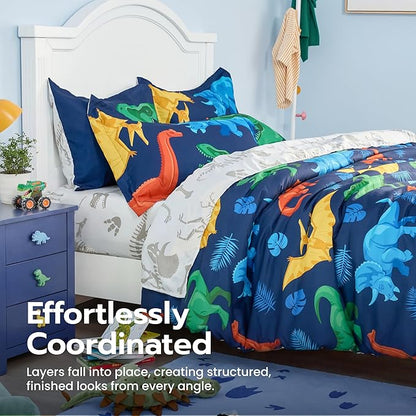 Joiedomi Kid Full Comforter Set 7 Piece Dinosaur Bedding Set for Boys Girls Super Soft Microfiber Bed in a Bag with Comforter Sheets Pillowcase Sham