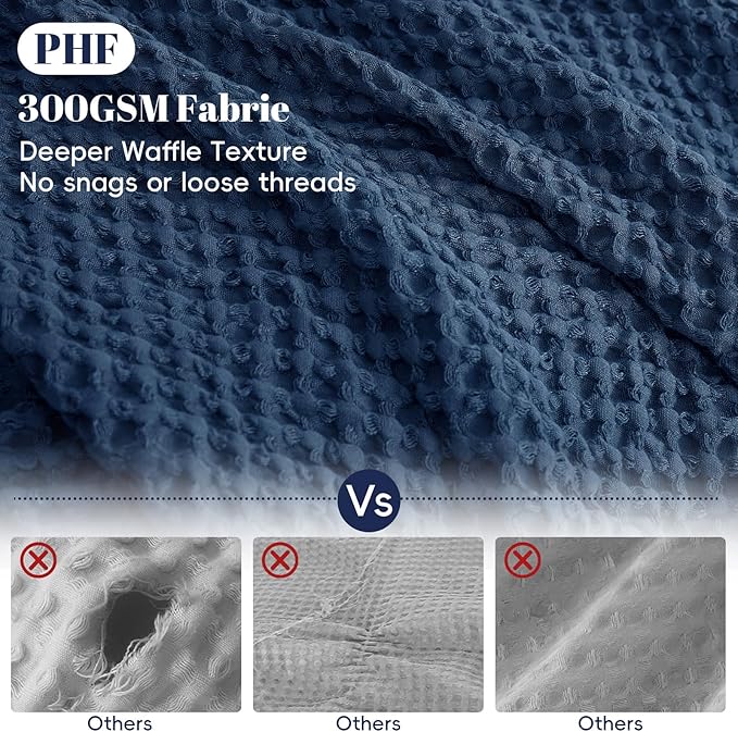 PHF Waffle Weave Duvet Cover Set King Size, No Snagging Ultra Soft Luxury Textured Breathable Comforter Cover for All Season 3pcs, Durable Bedding Duvet Set with 2 Pillow Shams, 104"x90", Navy Blue