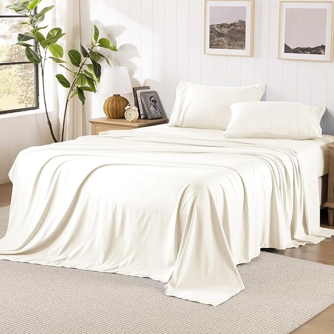 ROSE&RISY Beige Sheets Twin Sheet Set, Pre-Washed Brushed Cotton-Like Microfiber, 3 Pcs Soft Breathable Sheet Set Twin,Fade Resistant, Includes 1 Fitted, 1 Flat, 1 Pillowcases (Beige, Twin)