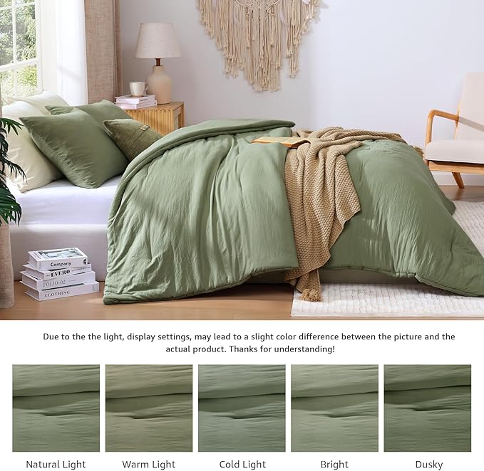 WRENSONGE Full Size Comforter Sets - 3 Pieces Green Comforter Prewashed Soft Lightweight for All Seasons, Fluffy Down Alternative Comforter Full Size with 2 Pillow Shams
