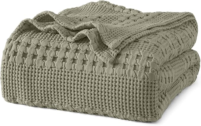 PHF 100% Cotton Waffle Weave Blanket Twin Size for Bed, Soft Lightweight & Breathable for Spring and Summer, All-Season Comfort, Luxury Aesthetic Blanket for Home Decor, 66"x90", Dusty Sage