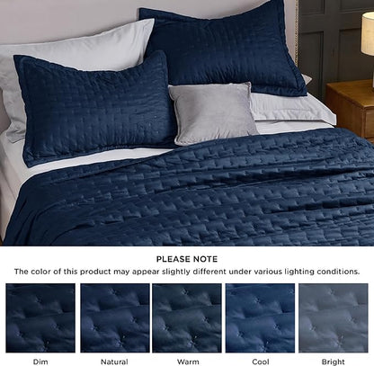 Bedsure Quilts Queen Size - Navy Blue Bedspread Queen Size & Lightweight Comforter, Modern Coverlet with Clover Pattern, Ultra Soft All-Season Bedding, 90 x 96 Inches | Stitch-Free Quilting, Ultra Soft, Lightweight, Machine Washable, Pet-Friendly