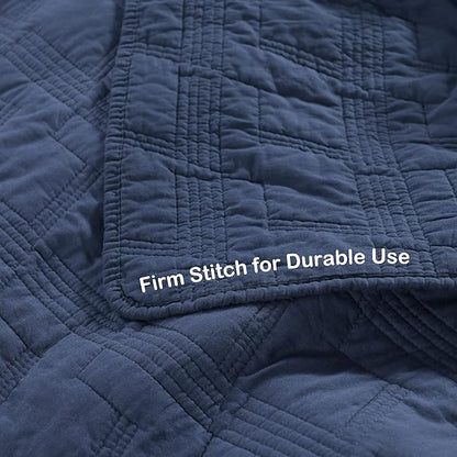 HORIMOTE HOME 100% Cotton Quilt Set King Size, Navy Blue Pre-Washed 3-Piece Bedspread Coverlet Set, Cozy Lightweight Stitching Bedding Cover with 2 Shams in Geometric Pattern for All Season