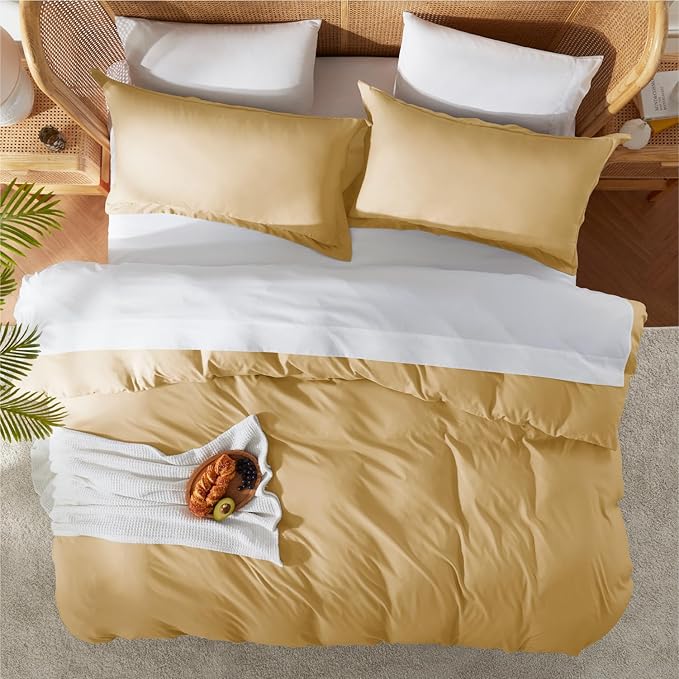 Nestl Camel Gold Duvet Cover Full Size - Soft Double Brushed Full Size Duvet Cover Set, 3 Piece, with Button Closure, 1 Duvet Cover 80x90 inches and 2 Pillow Shams