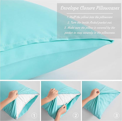 NTBAY King Pillow Cases Set of 2, 2 Pack Brushed Microfiber 20x40 Pillow Cases, Soft, Wrinkle, Fade, Stain Resistant Aqua Pillow Cases with Envelope Closure, 20x40 Inches, Aqua