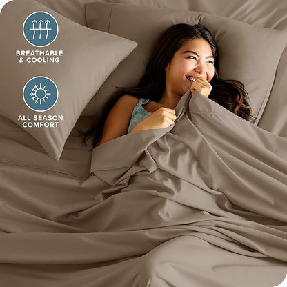 Bare Home King Sheet Set - 1800 Ultra-Soft Microfiber King Bed Sheets - Double Brushed - Deep Pockets - Easy Fit - 4 Piece Set - Bedding Sheets & Pillowcases (King, Pebble)