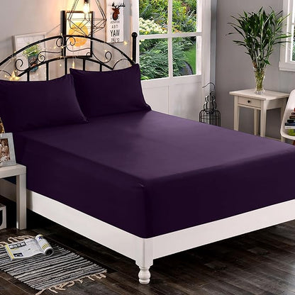 Elegant Comfort 1500 Premium Quality Fitted Sheet Ultra Soft 18-24 Inch Extra Deep Pocket - Single Fitted Sheet for High Mattress - Wrinkle Free with Smart Storage Pockets, Queen, Eggplant-Purple